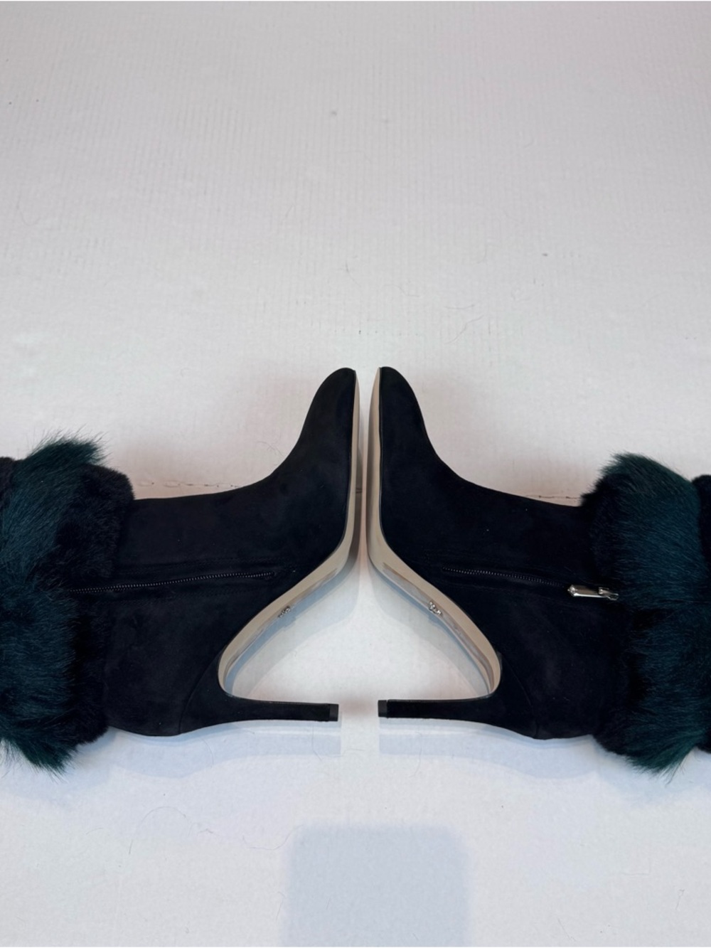 Sam Edelman OLEANA Heeled Booties Size 9 Black Green Faux Fur Real Suede Boots - Picture 6 of 13